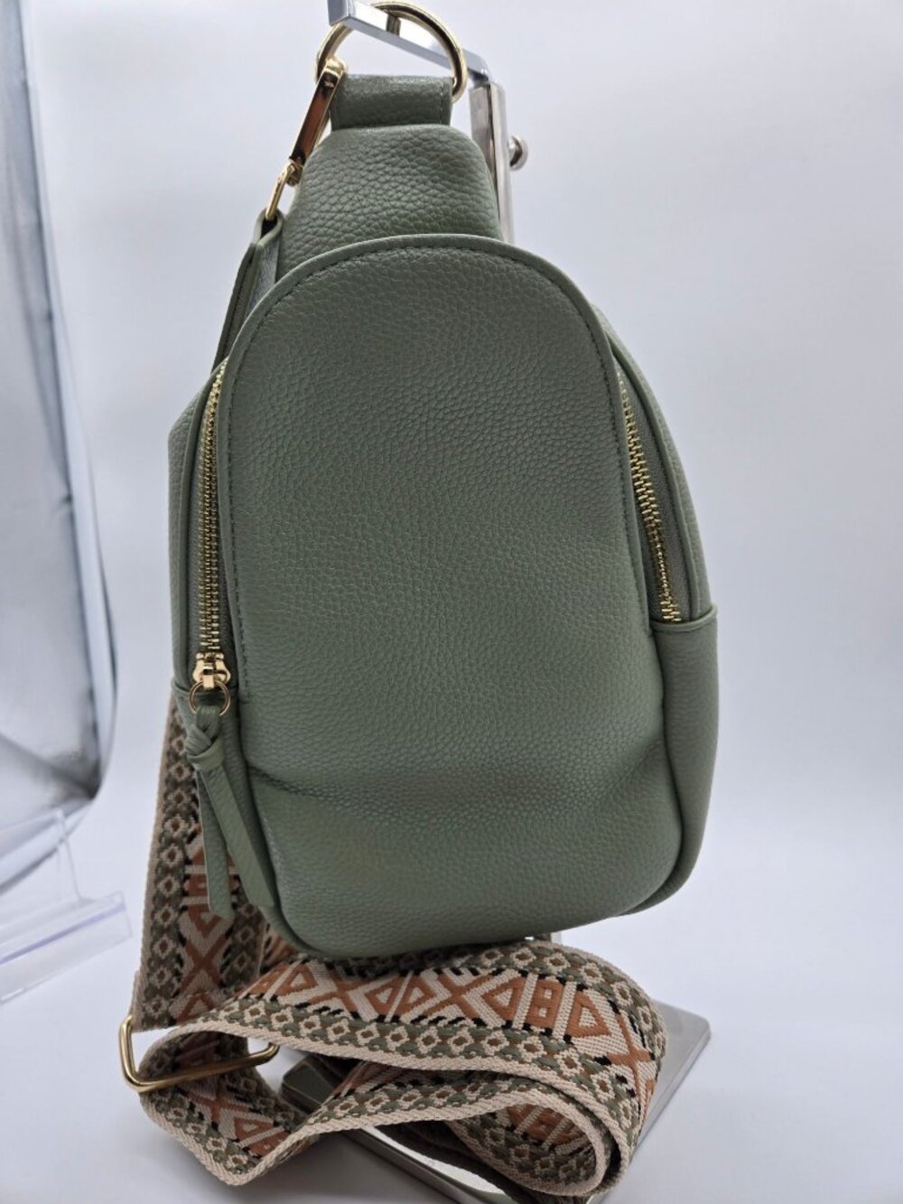 Ah-Dorned Sage Green Faux Leather Crossbody Bag Wide Adjustable Camera Strap
